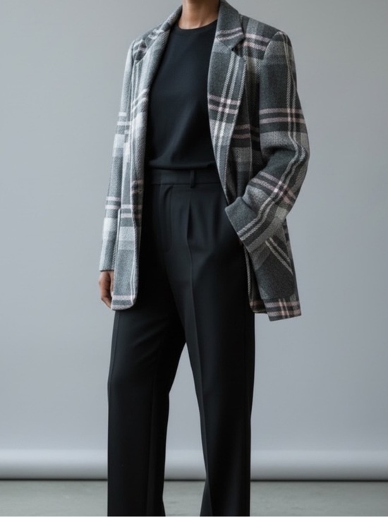 Jackets & Blazers - Snazzy Vintage Plaid Wool Blend Oversized Blazer Jacket Grey Lavender 12